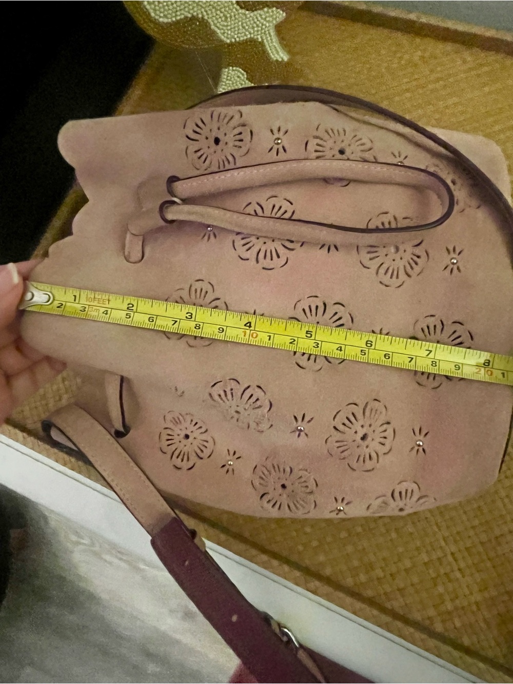 COACH L1792-25193 suede Bucket Bag with Cut Out Tea Rose in blush pink - Picture 5 of 12